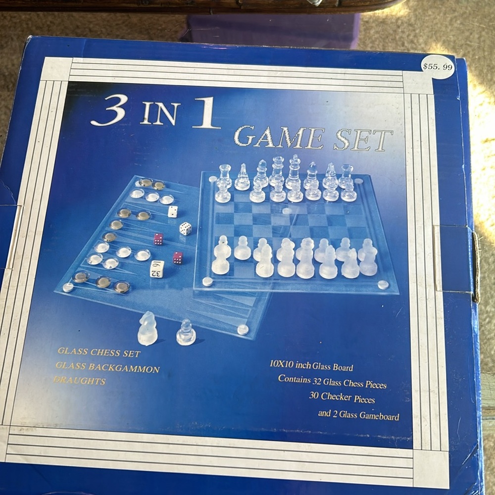 NIB Glass Chess Set Glass Checkerboard Backgammon
